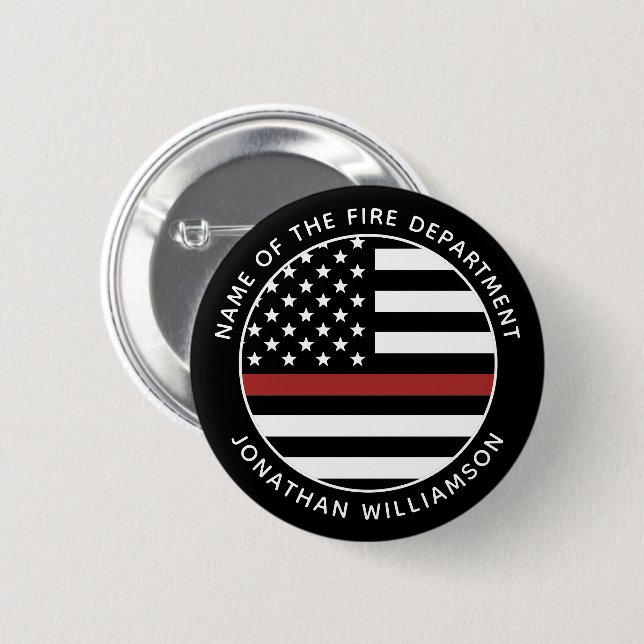Personalized Firefighter Thin Red Line USA Flag Button (Front & Back)
