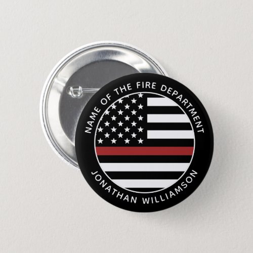 Personalized Firefighter Thin Red Line USA Flag Button