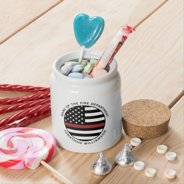 Personalized Firefighter Thin Red Line USA Flag Candy Jar (In Situ)