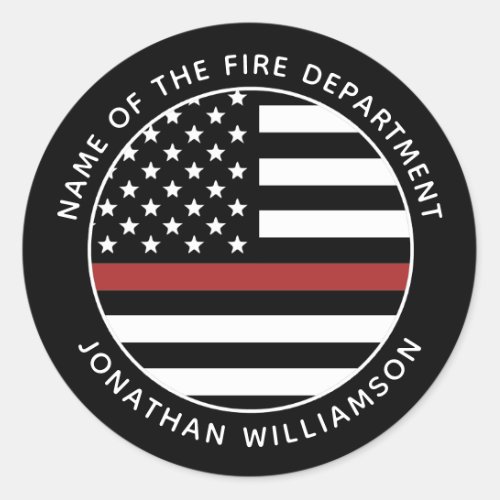 Personalized Firefighter Thin Red Line USA Flag Classic Round Sticker