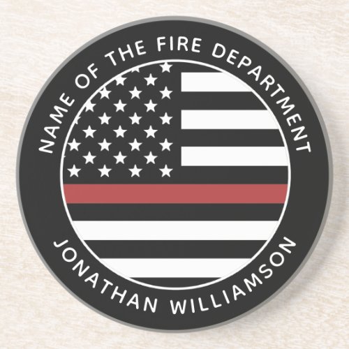 Personalized Firefighter Thin Red Line USA Flag Coaster