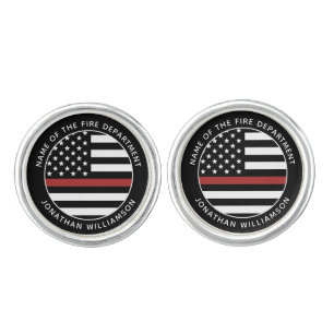 Personalized Firefighter Thin Red Line USA Flag Cufflinks