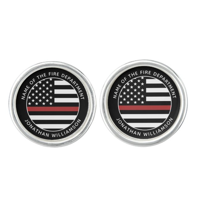 Personalized Firefighter Thin Red Line USA Flag Cufflinks (Front)