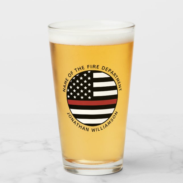Personalized Firefighter Thin Red Line USA Flag Glass (Front Filled)