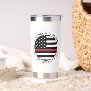 Personalized Firefighter Thin Red Line USA Flag Insulated Tumbler