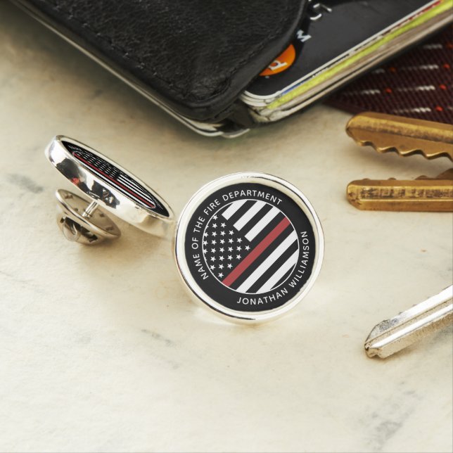 Personalized Firefighter Thin Red Line USA Flag Lapel Pin (In Situ)