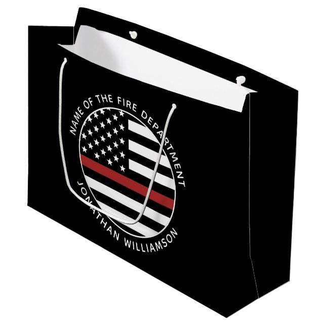 Personalized Firefighter Thin Red Line USA Flag Large Gift Bag (Front Angled)