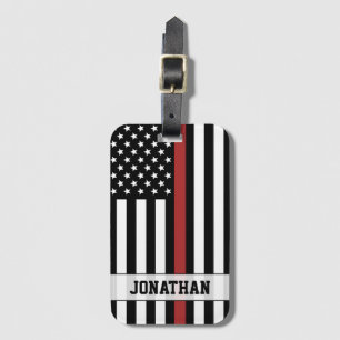 Personalized Firefighter Thin Red Line USA Flag Luggage Tag