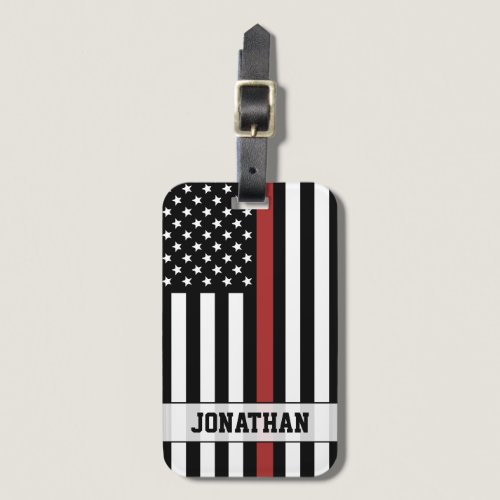Personalized Firefighter Thin Red Line USA Flag Luggage Tag Personalized Firefighter Thin Red Line USA Flag Luggage Tag