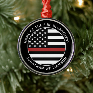Personalized Firefighter Thin Red Line USA Flag Metal Ornament