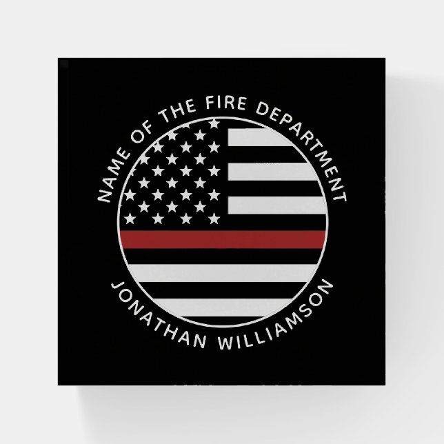 Personalized Firefighter Thin Red Line USA Flag Paperweight (Front)