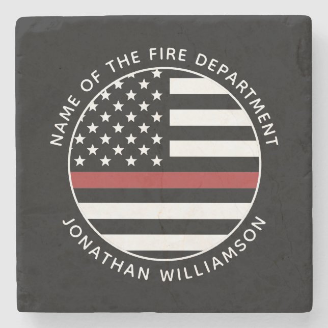 Personalized Firefighter Thin Red Line USA Flag Stone Coaster (Front)