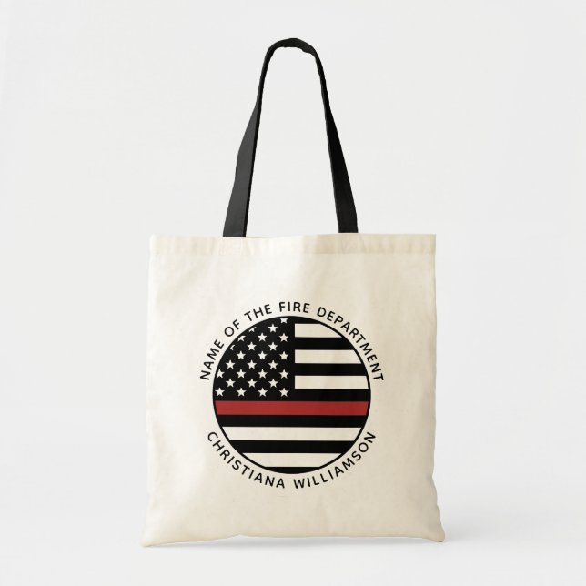Personalized Firefighter Thin Red Line USA Flag Tote Bag (Front)