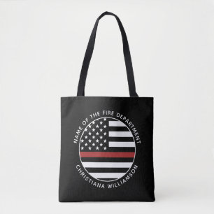 Personalized Firefighter Thin Red Line USA Flag Tote Bag