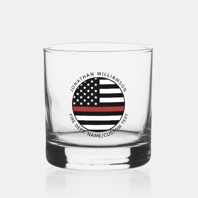 Personalized Firefighter Thin Red Line USA Flag Whiskey Glass (Front)