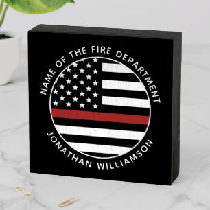 Personalized Firefighter Thin Red Line USA Flag Wooden Box Sign