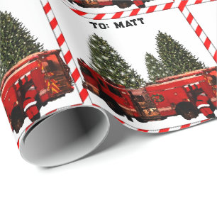 Personalized Fireman Holiday Gift Wrapping Paper
