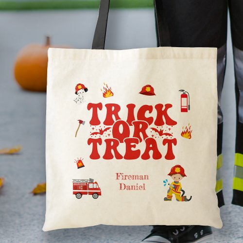 Personalized Fireman Kids Trick or Treat Tote Bag