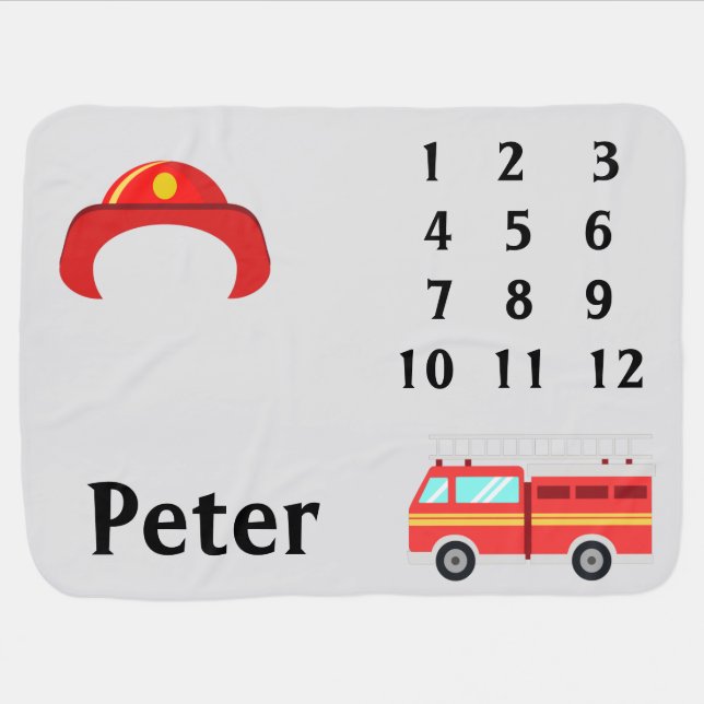 Personalized Fireman Monthly Milestone Blanket (Horizontal)