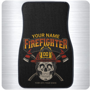 Personalized Fireman Skull Helmet Ax Firefighter  Car Floor Mat