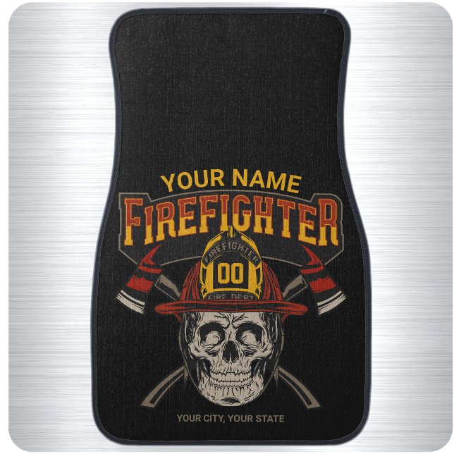 Personalized Fireman Skull Helmet Ax Firefighter  Car Floor Mat (Creator Uploaded)