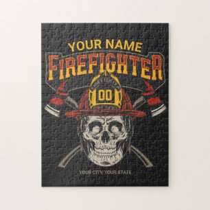Personalized Fireman Skull Helmet Ax Firefighter  Jigsaw Puzzle