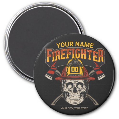 Personalized Fireman Skull Helmet Ax Firefighter Magnet