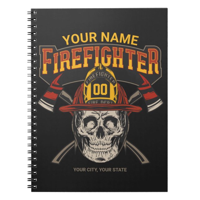 Personalized Fireman Skull Helmet Ax Firefighter Notebook (Front)