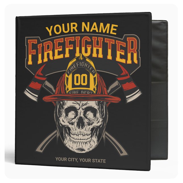 Personalized Fireman Skull Helmet Axe Firefighter  3 Ring Binder (Creator Uploaded)