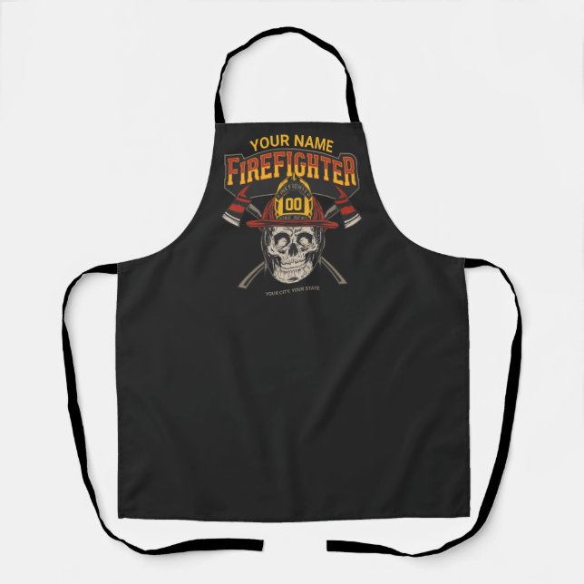 Personalized Fireman Skull Helmet Axe Firefighter  Apron (Front)