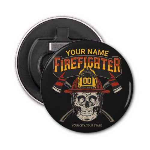 Personalized Fireman Skull Helmet Axe Firefighter  Bottle Opener