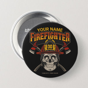 Personalized Fireman Skull Helmet Axe Firefighter  Button