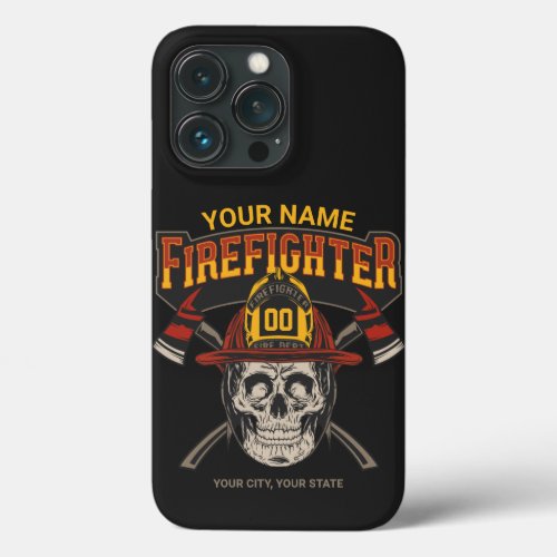 Personalized Fireman Skull Helmet Axe Firefighter iPhone 13 Pro Case