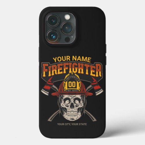 Personalized Fireman Skull Helmet Axe Firefighter  iPhone 13 Pro Case