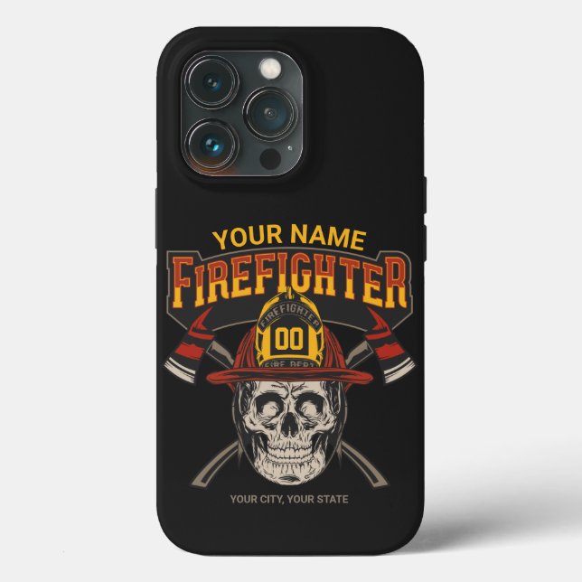 Personalized Fireman Skull Helmet Axe Firefighter  Case-Mate iPhone Case (Back)