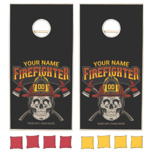 Personalized Fireman Skull Helmet Axe Firefighter  Cornhole Set