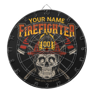 Personalized Fireman Skull Helmet Axe Firefighter Dart Board