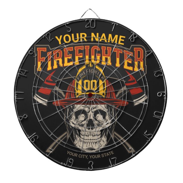 Personalized Fireman Skull Helmet Axe Firefighter  Dart Board (Front)