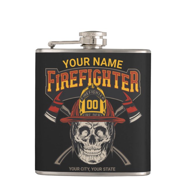 Personalized Fireman Skull Helmet Axe Firefighter  Flask (Front)
