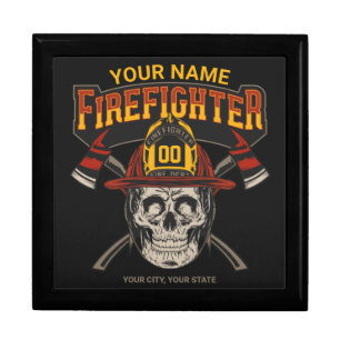 Personalized Fireman Skull Helmet Axe Firefighter Gift Box