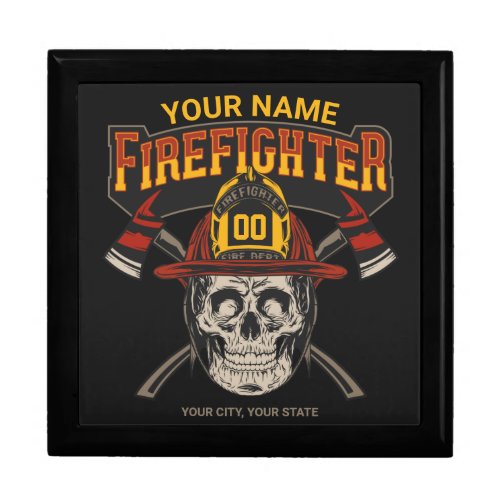 Personalized Fireman Skull Helmet Axe Firefighter  Gift Box