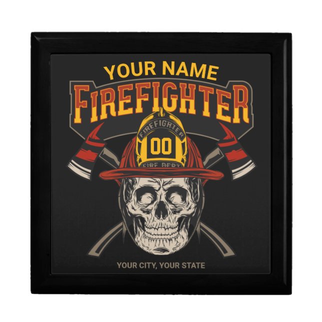 Personalized Fireman Skull Helmet Axe Firefighter  Gift Box (Front)