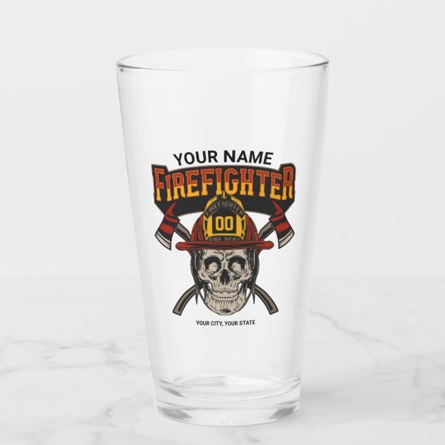 Personalized Fireman Skull Helmet Axe Firefighter  Glass (Front)
