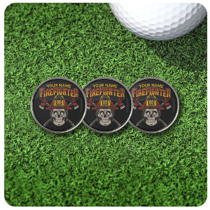 Personalized Fireman Skull Helmet Axe Firefighter  Golf Ball Marker