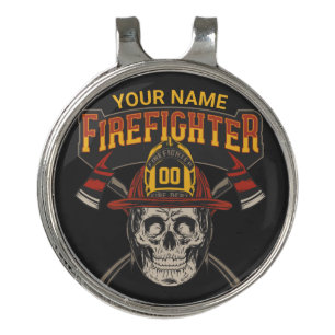 Personalized Fireman Skull Helmet Axe Firefighter  Golf Hat Clip