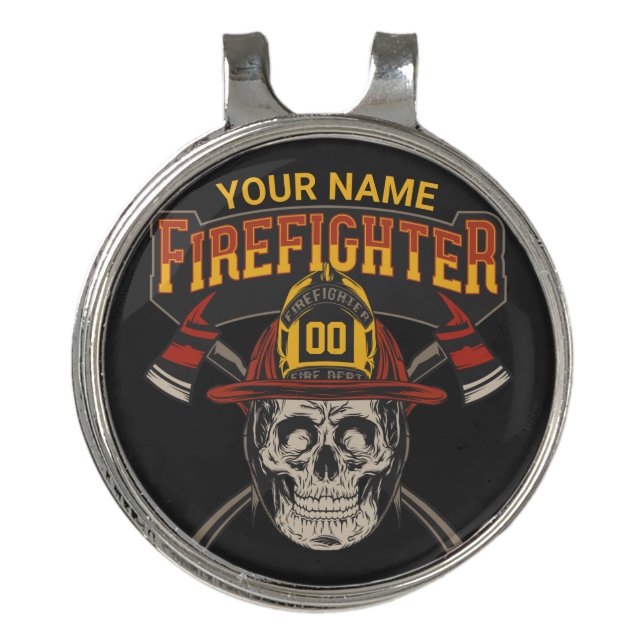 Personalized Fireman Skull Helmet Axe Firefighter  Golf Hat Clip (Front)