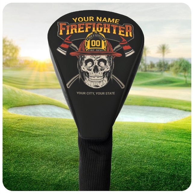 Personalized Fireman Skull Helmet Axe Firefighter  Golf Head Cover (Creator Uploaded)