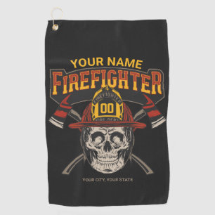 Personalized Fireman Skull Helmet Axe Firefighter Golf Towel