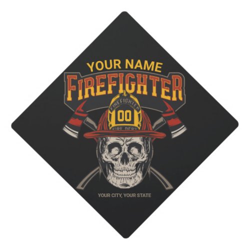 Personalized Fireman Skull Helmet Axe Firefighter Graduation Cap Topper