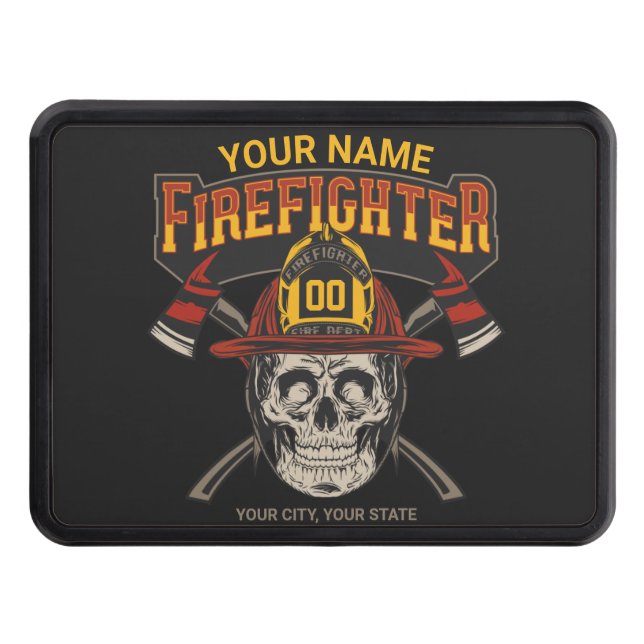 Personalized Fireman Skull Helmet Axe Firefighter  Hitch Cover (Front)
